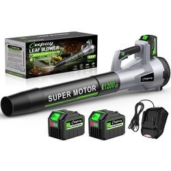 Cordless Leaf Blower,1200W Brushless Electric Leaf Blower with 2×6.0Ah Batteries & Fast Charger, 6 Speed Levels, Lightweight Battery Leaf Blower for L