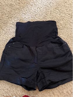 Black jean maternity shorts