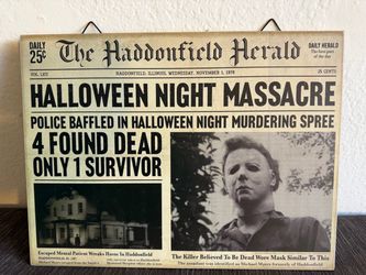 Halloween Michael Myers Haddonfield Herald Newspaper Sign