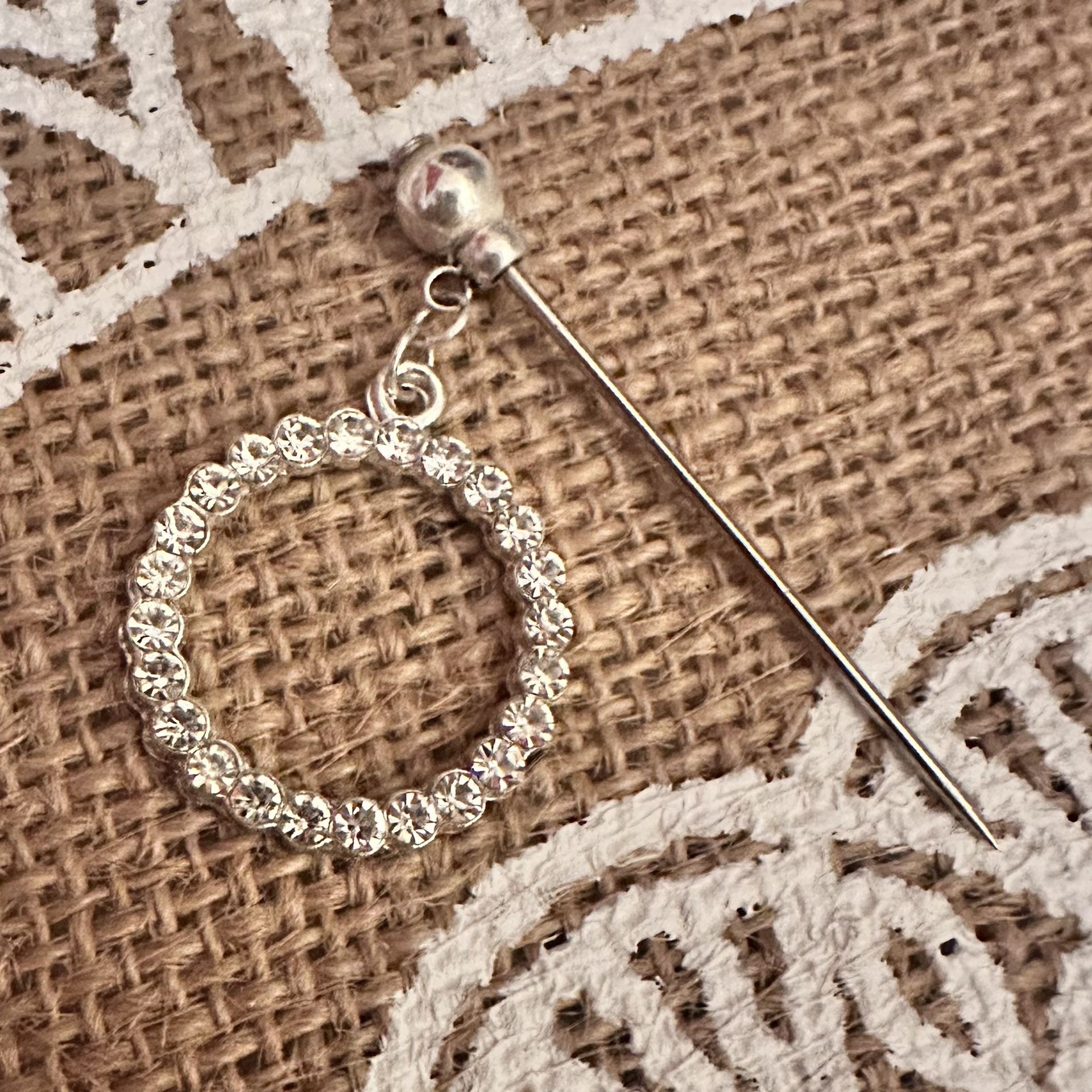 Steel Silver Tone Round Sparkle Crystal Charm Hijab Pin