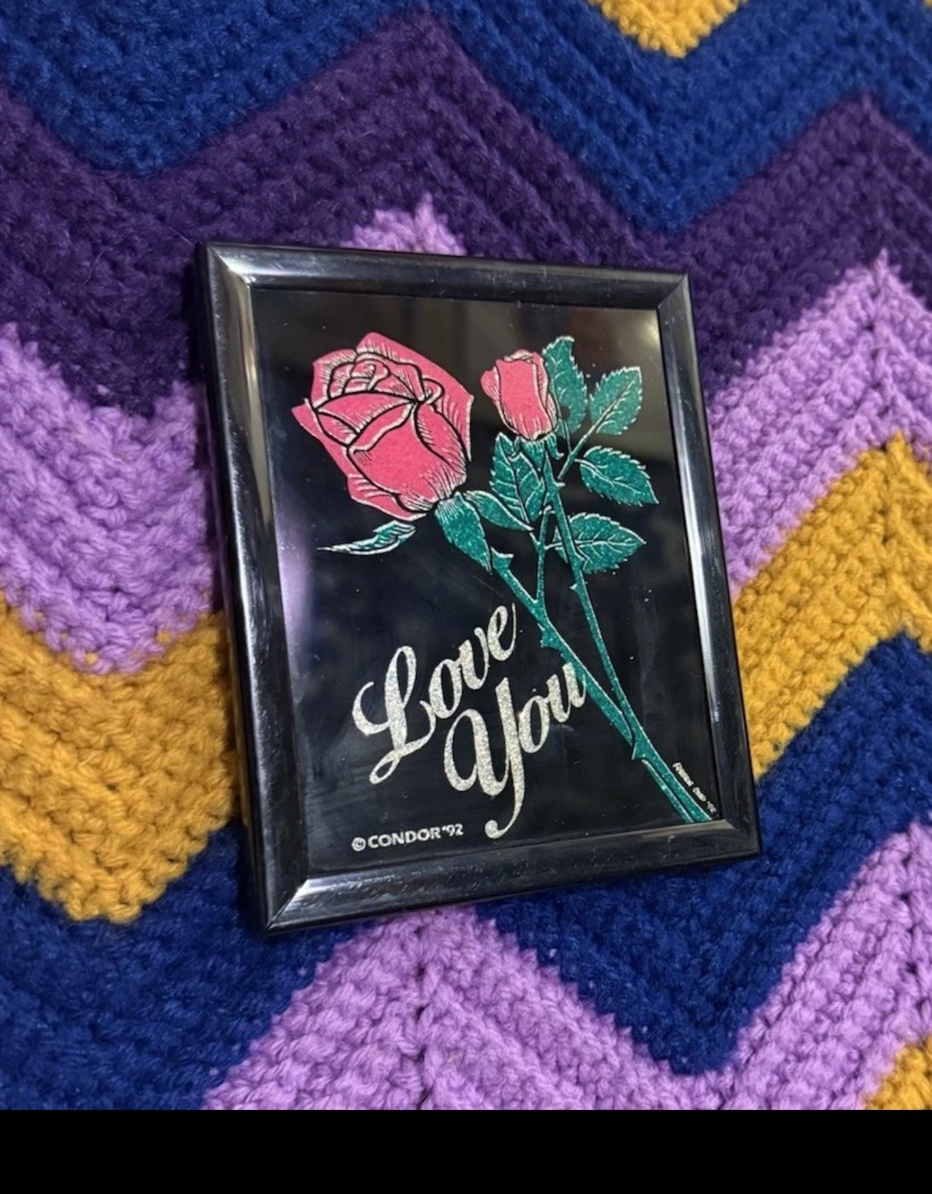 Vintage Carnival Fair Game Prize 5" Picture Framed Roses I Love You 90s Retro