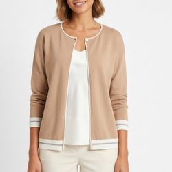 Finity Old Money Tan Cardigan with White Trim XL