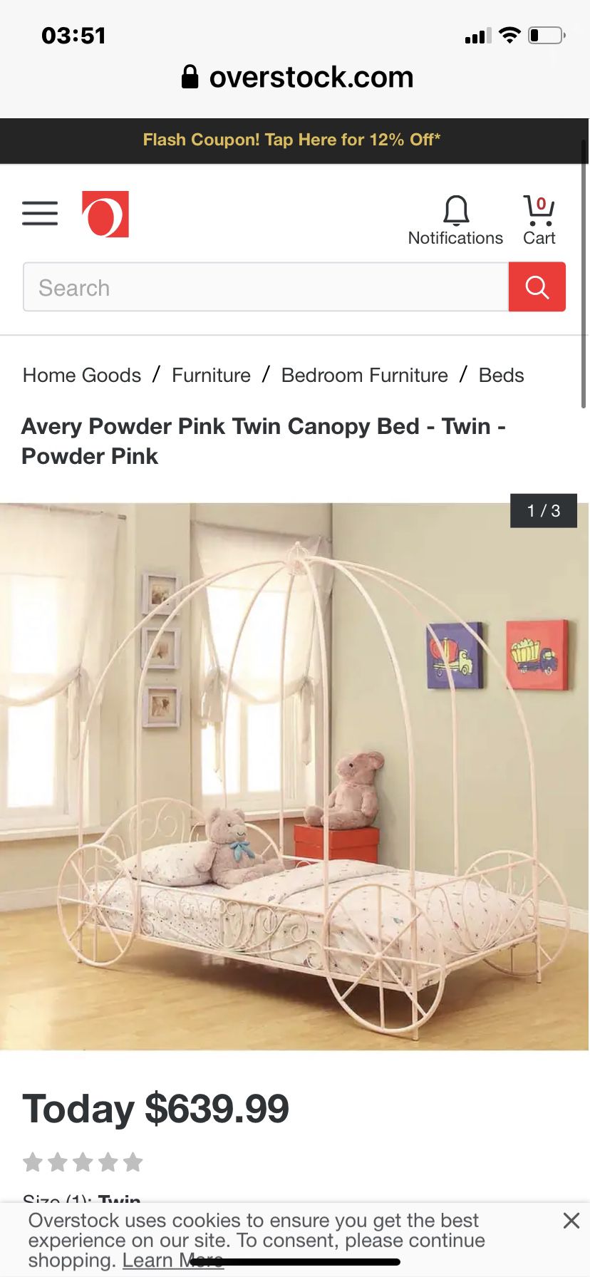 Twin Pink Cinderella Bed 