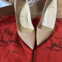 Christian Louboutin Nude Patent Leather Pointed Toe Stiletto Pumps Comfort Women 
