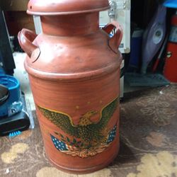 antique vintage patriotic metal milk jug container USA America stars stripes decor