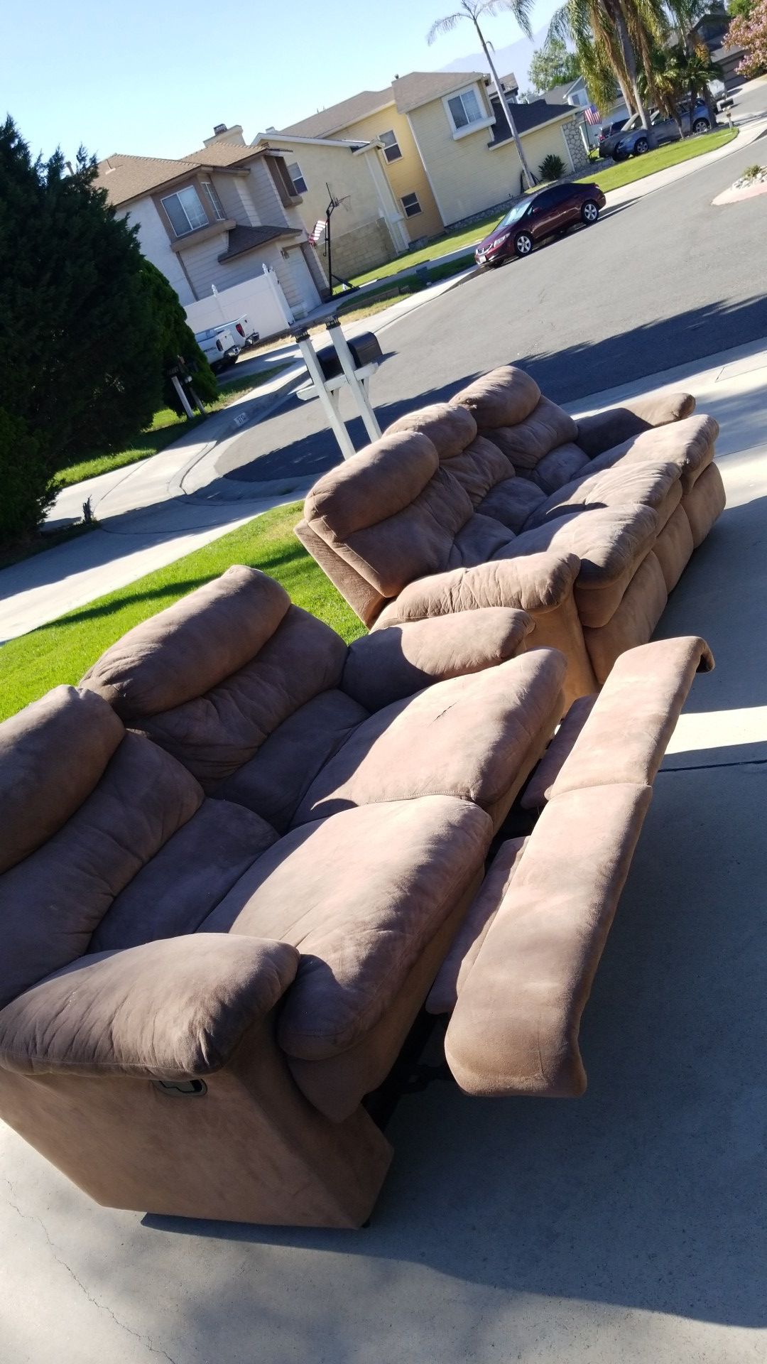 Microfiber sofa and love seat need to go today has 3 fully working recliners