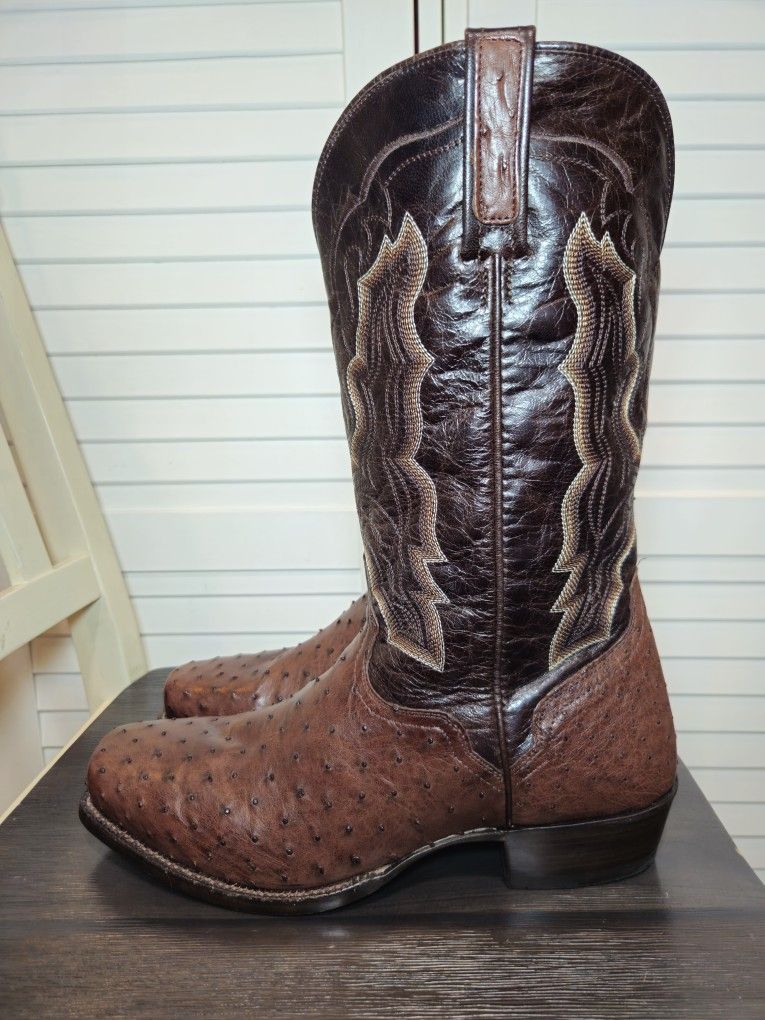 El Dorado Full-Quill Ostrich Skin Western Boots Square Toe Mens Size 13 D