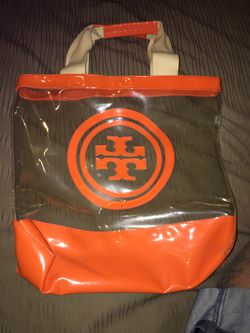 Tory Burch clear large logo tote bag