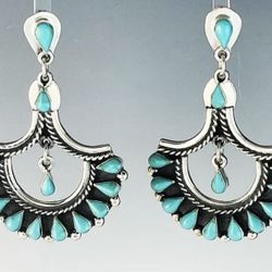 Turquoise / 925 Sterling / Fan Earrings