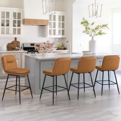 Whiskey Brown Double-Layer Upholstered Counter Height Bar Stools
