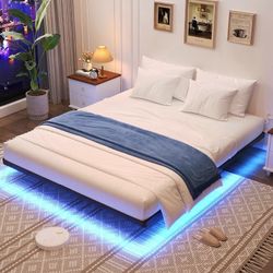 Floating queen bed frame with optional lights