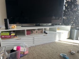 white tv stand with storage!