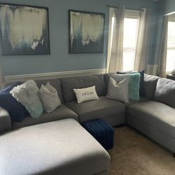 Grey 2 Pc Sectional With Ottoman 