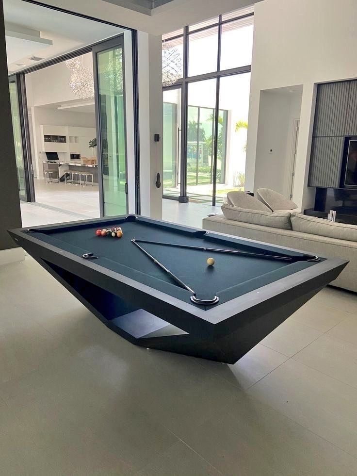 Modern Luxury Designer Pool Table – Geometric Base, Sleek Black Finish