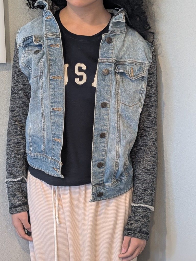 Denim Jacket With Hood Size Medium