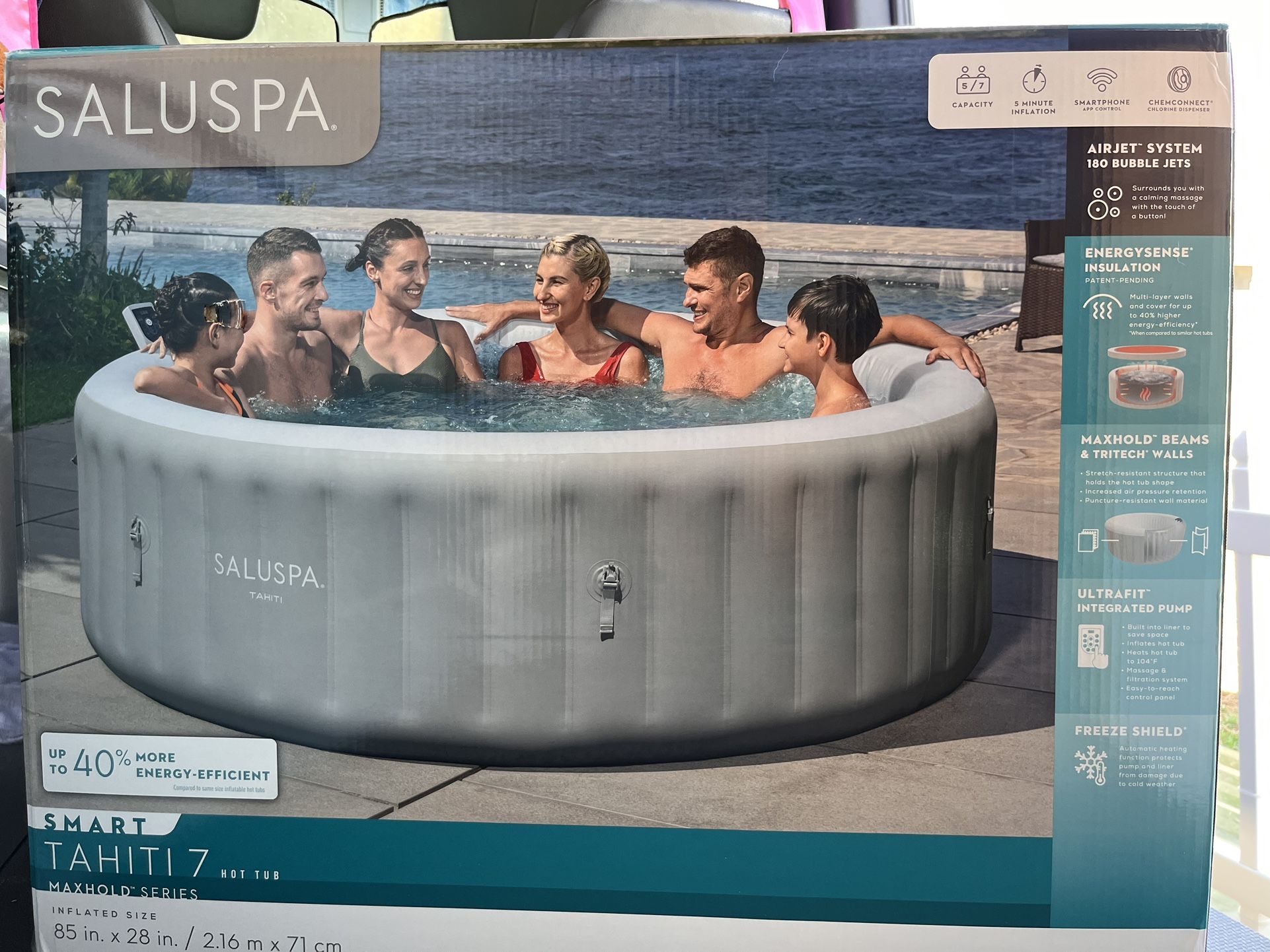 New In The Box Salupsa Tahiti Inflatable Hot Tub Jacuzzi Spa  Smart Technology 