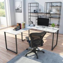 White L-Shaped Workstation Laptop Table Corner Desk