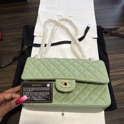 New- Authentic Chanel Light Green Quilted Flap Bag