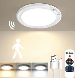 Rechargeable Motion Sensor Ceiling Light with Remote - Magnetic Wireless Ceiling Light Battery Powered for Closet Shower Stairs Shed Hallway Porch Pat