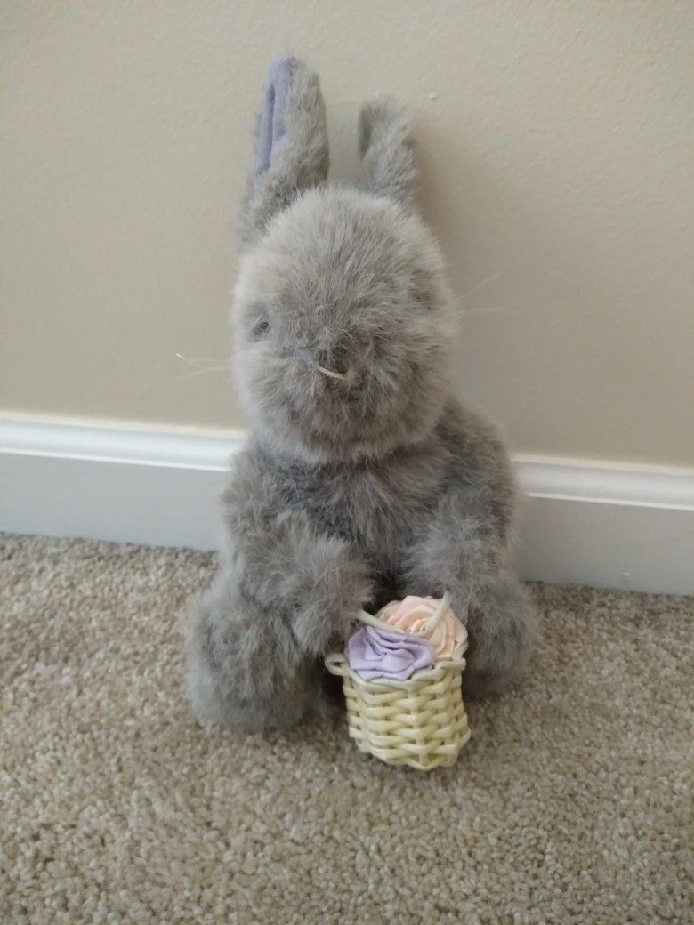 Gray Bunny With Basket 9" Stuffed Animal