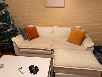 Cream Fabric Sectional Sofa with Chaise