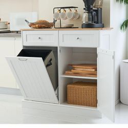 Kitchen Garbage Cabinet with Double Door, Tilt Out Laundry Hamper Cabinet-Gabinete de cocina para basura con puerta doble, gabinete inclinable hacia 