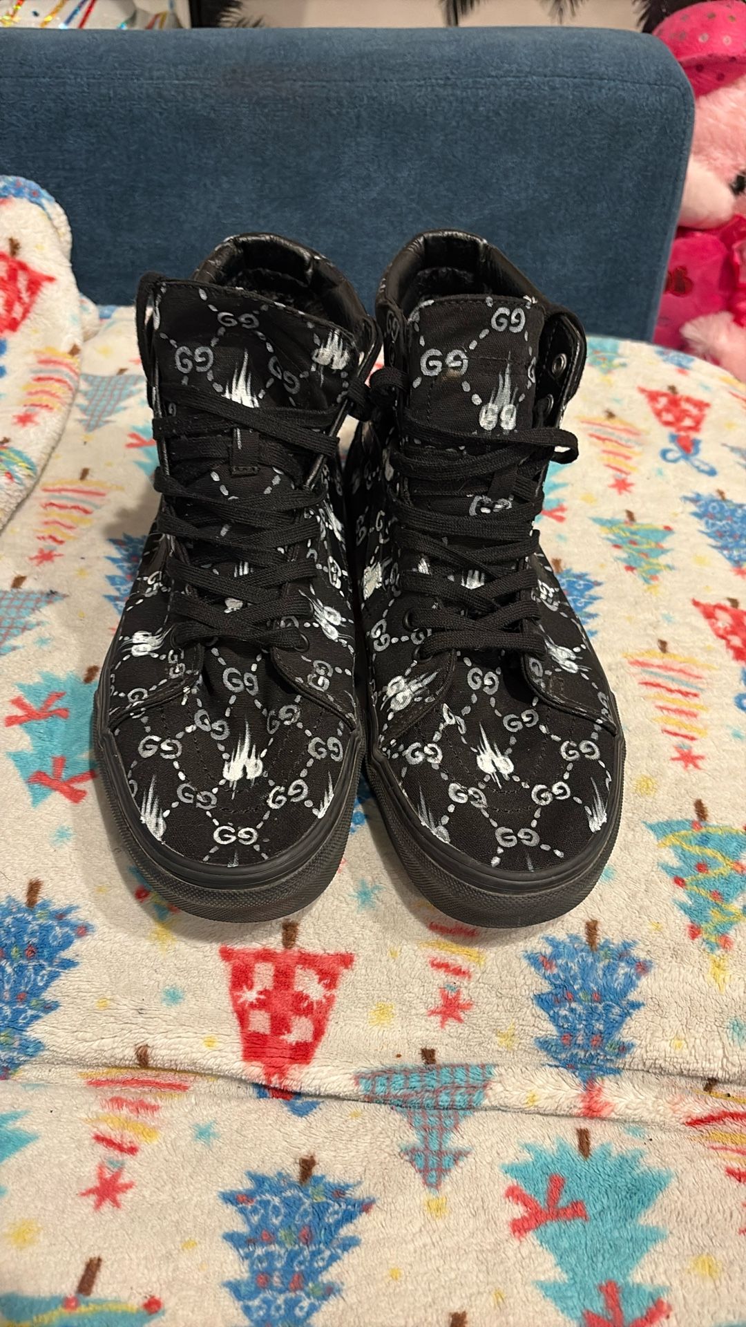Vans Sk8- Hi Sneakers Customized With A Gucci-style Print