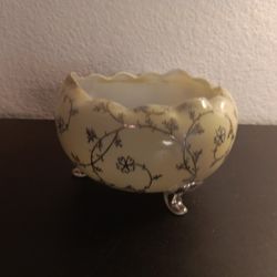 EXQUISITE Antique Circa 1920 Silver Overlay Porcelain 5" Footed Lotus Vase.

