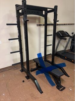 ROGUE MONSTER LITE HALF WEIGHTS RACK 17” Depth  WITH  6 STORAGE PEGS, PULL UP BAR AND J HOOKS $950 FIRM!!