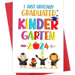 π 2024 Kindergarten Graduation Card β Cute Animal Design w/ Envelope β Perfect Gift for Kids, Girls, Boys, Students! π