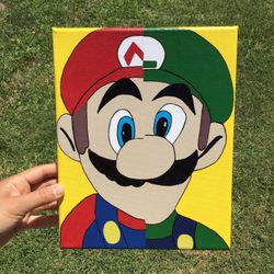 Hand Painted Super Mario Bros Mario Luigi Painting Home Room Decor Picture Frame Wall Art Acrylic Canvas Artwork Nintendo Characters Figures 