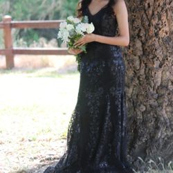 Black sequined prom dress
