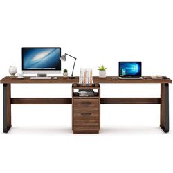 Double Computer Desk with Storage Shelves