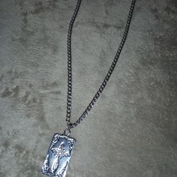 21.5"in Stainless Steel CUBAN LINK & Vertical Rectangular Pendant