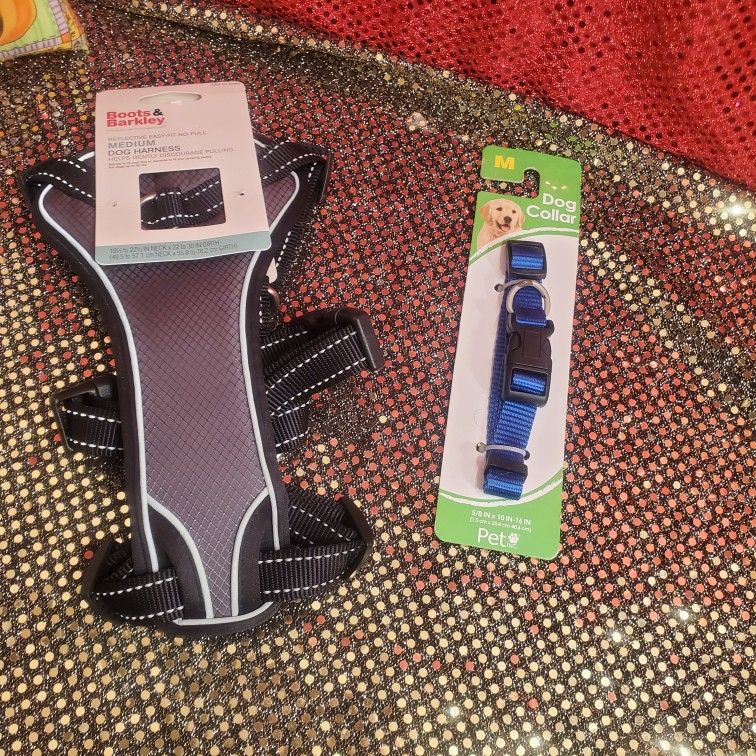 Pet Reflective No-Pull Dog Harness & Dog Collar Size Medium. New.