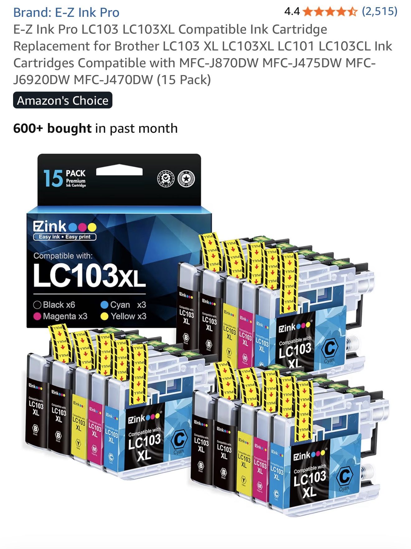 Replacement for Brother LC103 XL LC103XL LC101 LC103CL Ink Cartridges Compatible with MFC-J870DW MFC-J475DW MFC-J6920DW MFC-J470DW (15 Pack)