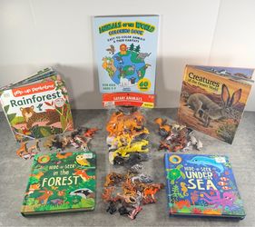 Kids Animal Books and Safari Figures Bundle