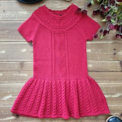 5T SCARLET RED CABLE KNIT SHORT-SLEEVE DROP WAIST SWEATER DRESS