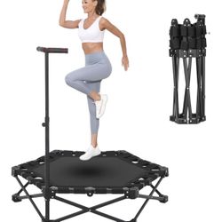 NIB 42" Foldable Fitness Trampoline with Bungees and Adjustable Handle