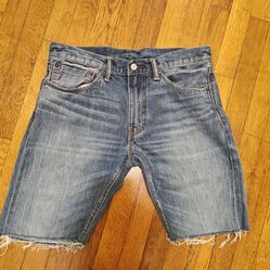 511 Levis Shorts Size 32 Dark Wash Blue Denim Cutoff Fringed Shorts