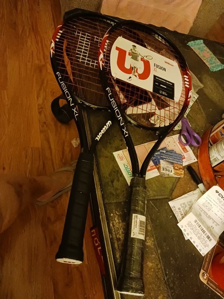 2 Wilson Fusion XL Extra Large Headsize 4 3/8 Tennis Rackets