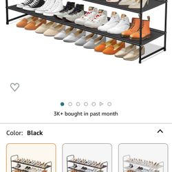 SLEEPING LAMB Long 2-Tier Shoe organizer for Closet, Stackable Wide Shoe Rack Holds 18-Pairs Low Shoe Shelf Storage for Bedroom, Floor, Entryway(Black