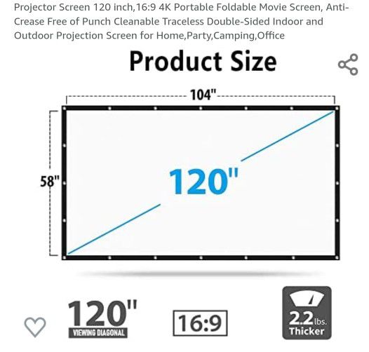 Projector Screen 120 ,100 inch,16:9 4K Portable Foldable