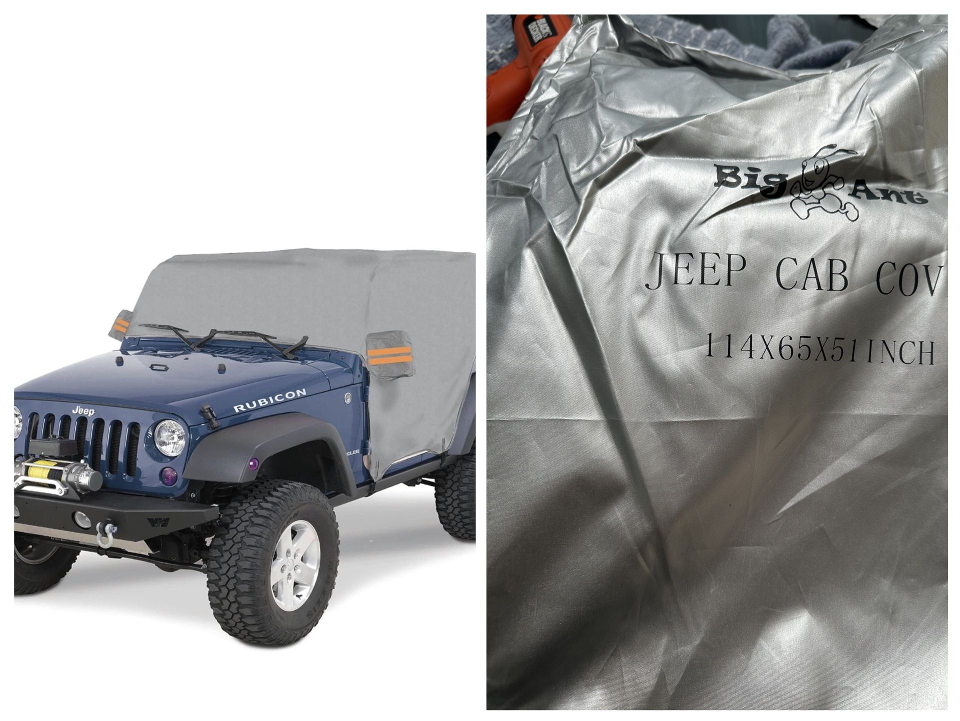 Big Ant Cab Cover for 2007-2025 Je-ep Wrangler JKU JLU 2 4 Door, Waterproof Half Car Cover Oxford with Reflective Strip, Sun Snowproof Cab Car Cover f