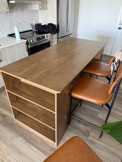 Wood-Tone Kitchen Island with Built-In Shelves