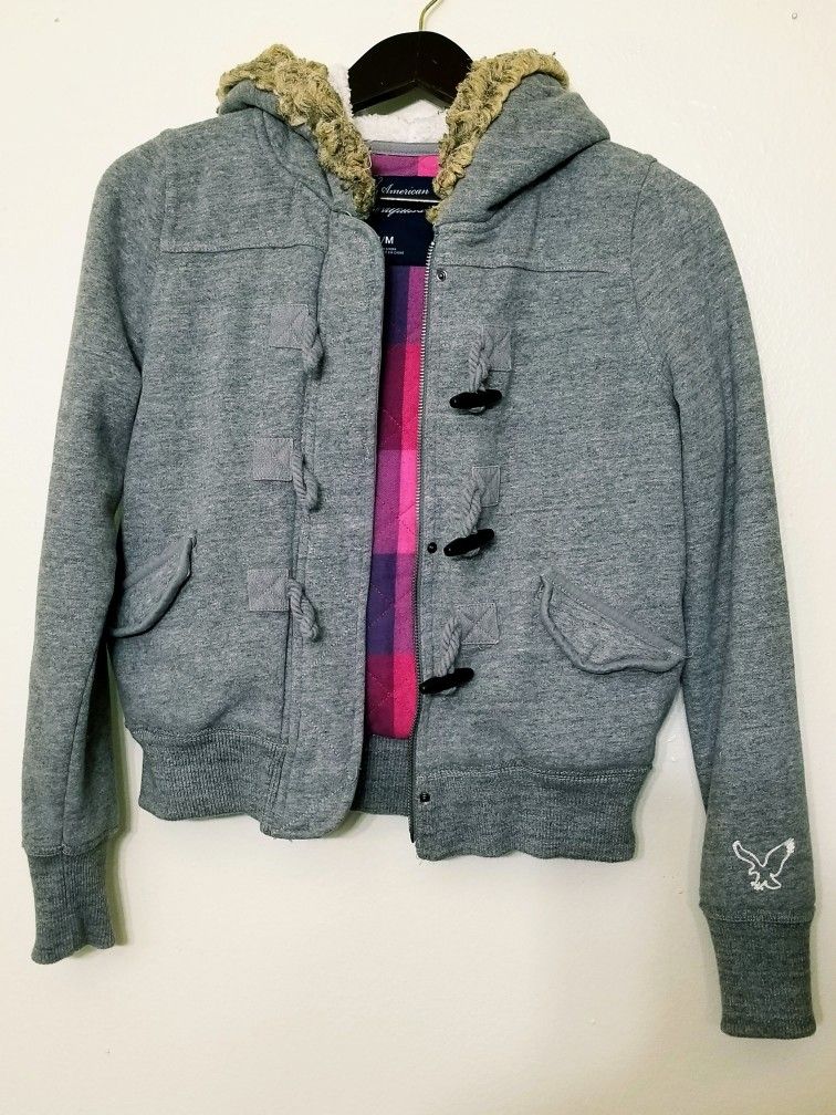 American Eagle Gray Sweater Winter Jacket For Women.