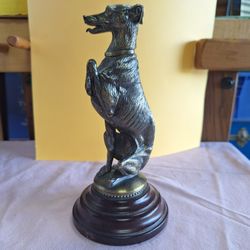 BRONZE GREYHOUND STATUE/SCULPTURE ON WOOD BASE