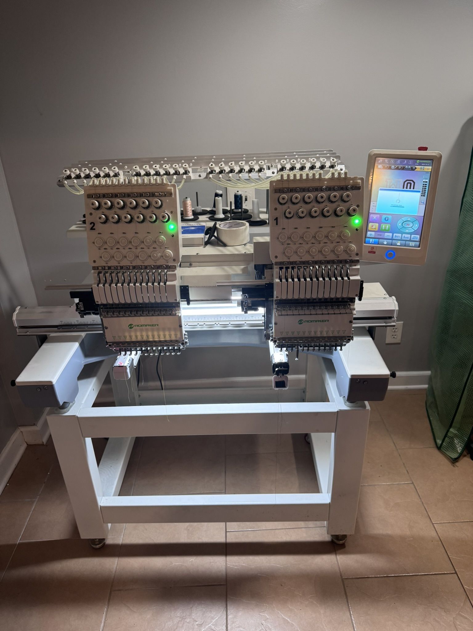 Romaker 2-Head 15-Needle Commercial Embroidery Machine – Lightly Used – Includes Accessories (No Needles)