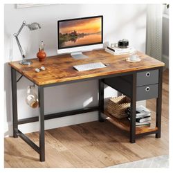 Computer Desk with Storage Drawers, Small Office Desk Modern Simple Study Writing Table for Home Bedroom, Spacious 47X24 Inch Desktop with 2-Tier Draw