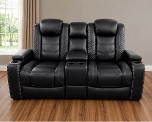BLACK LEATHER RECLINER - LED’s & BLUETOOTH SPEAKERS